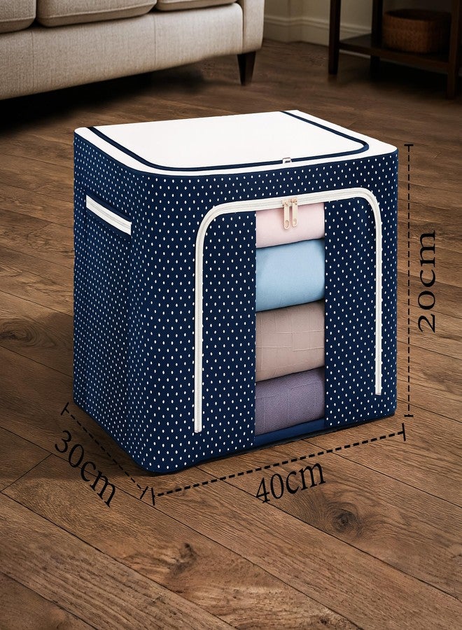 VERAT 6 Pcs 24 Liters Foldable Steel Frame Cloth Organizer for Storage/Wardrobe Organizer for Storage/almirah organizer for Sarees/Shirts/Blankets/Clothes Storage Box with Handle - (Blue) - Image 2