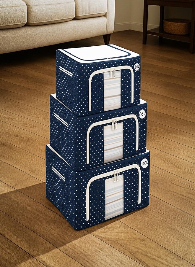 VERAT 6 Pcs 24 Liters Foldable Steel Frame Cloth Organizer for Storage/Wardrobe Organizer for Storage/almirah organizer for Sarees/Shirts/Blankets/Clothes Storage Box with Handle - (Blue) - Image 3
