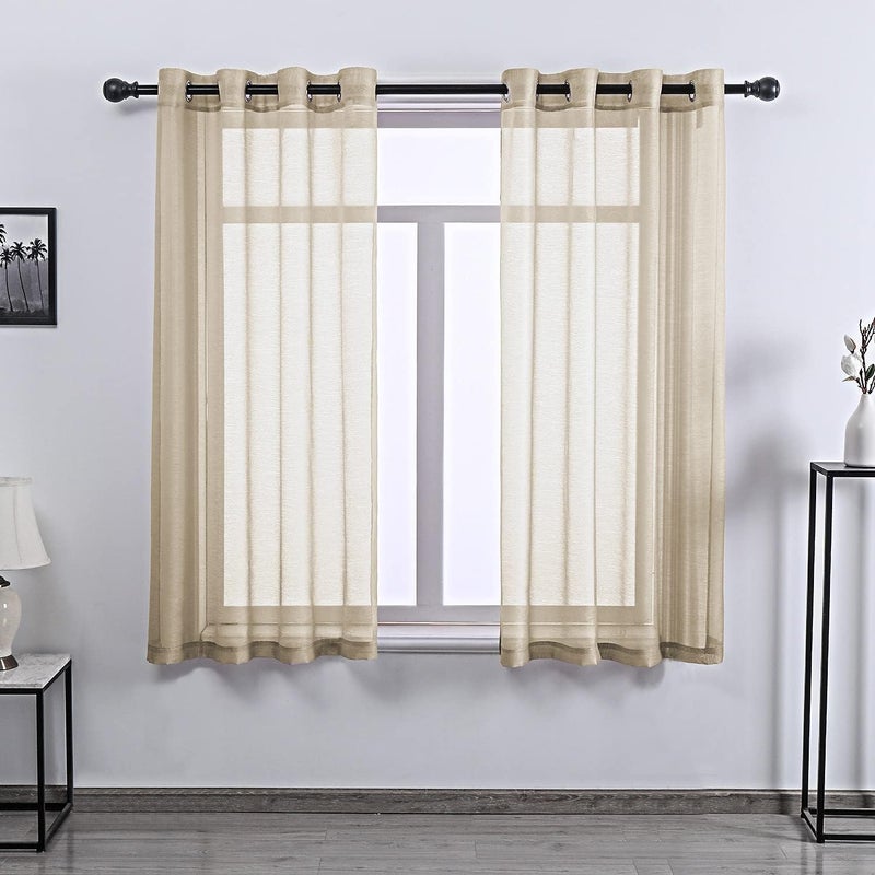 DONREN Taupe Textured Sheer Voile See Through Window Curtain Grommet Panels for Bedroom,Living Room(Tan,52 W x 63 inch Long,2 Piece) - Image 1