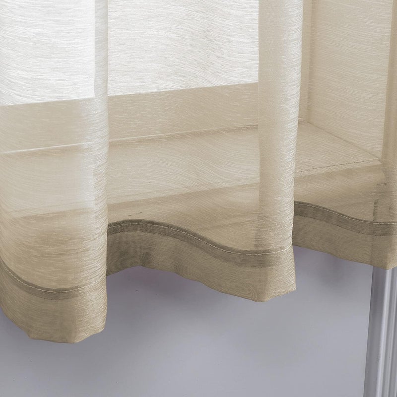 DONREN Taupe Textured Sheer Voile See Through Window Curtain Grommet Panels for Bedroom,Living Room(Tan,52 W x 63 inch Long,2 Piece) - Image 4