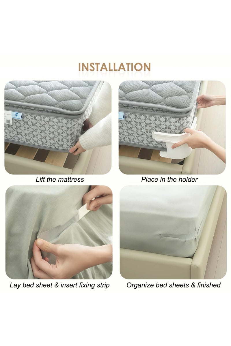 4 قطع من ملاءات السرير للزوايا مناسبة لأسرة الملكة والملك، سهلة التركيب، مصنوعة من مادة ABS+PP المتينة - مثالية للملاءات المجهزة، ووسائد المراتب والأغطية المقاومة للماء - Image 5