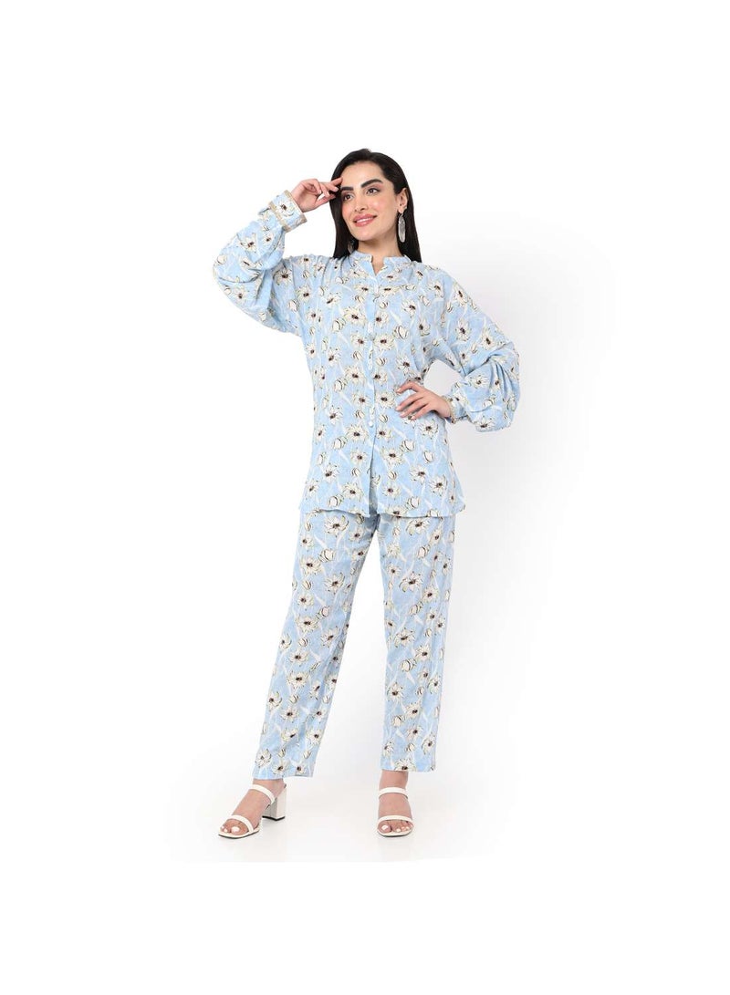 هانا آند سارا طقم كاجوال أنيق بطبعة زهور من الفيسكوز - قفطان نسائي - Image 1