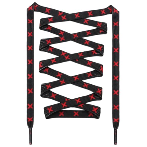 DANHUA Colored Printed Flat Shoelaces: 2 Pair Black Red Patterned Shoe Laces for Sneakers 63 inch - Image 1