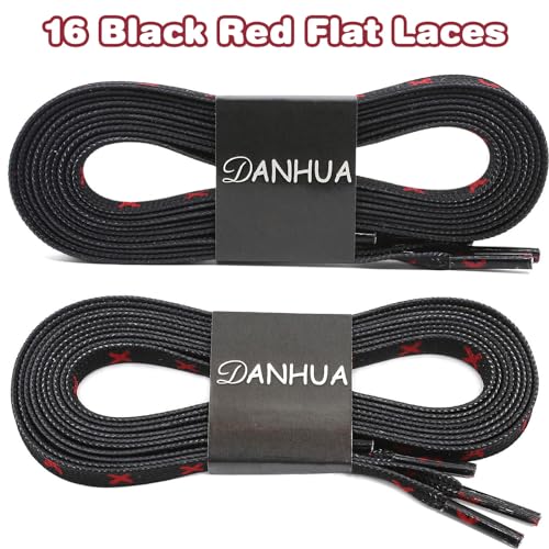 DANHUA Colored Printed Flat Shoelaces: 2 Pair Black Red Patterned Shoe Laces for Sneakers 63 inch - Image 2