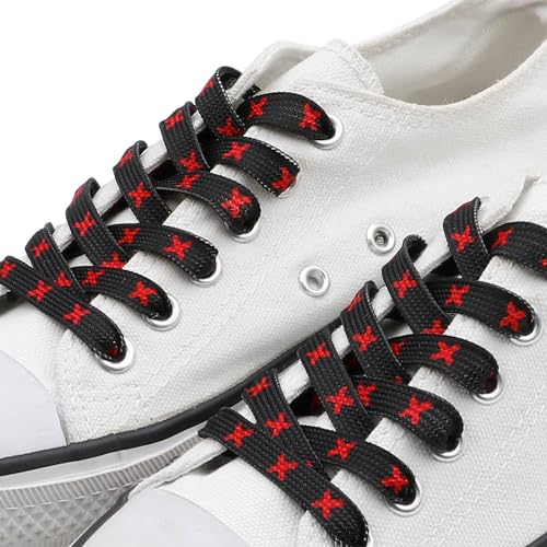 DANHUA Colored Printed Flat Shoelaces: 2 Pair Black Red Patterned Shoe Laces for Sneakers 63 inch - Image 3
