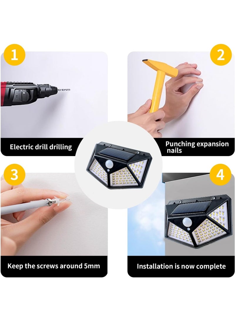 2 pcs Solar Motion Sensor Wall Light – 100 LED Outdoor Security Light, IP65 Garden Fence Lamp with PIR Motion Detection, Easy Install, Dusk to Dawn, Ideal for Porch, Garage, Patio, Walkways, Holiday Decor - Image 4