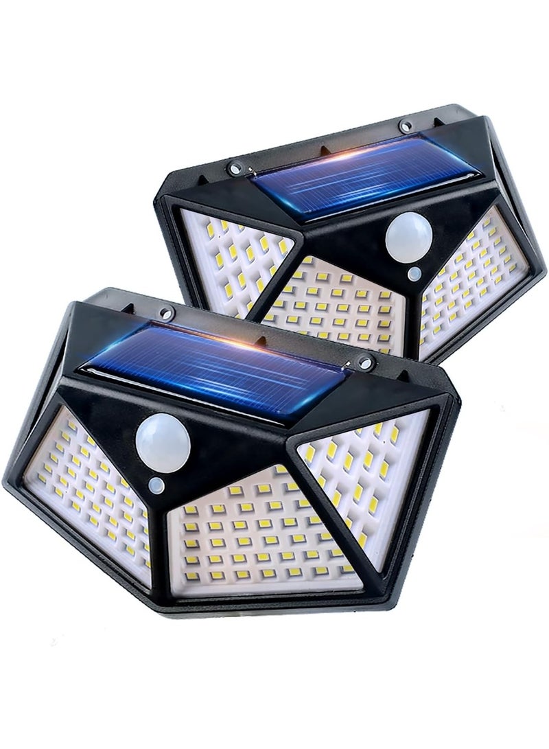 2 pcs Solar Motion Sensor Wall Light – 100 LED Outdoor Security Light, IP65 Garden Fence Lamp with PIR Motion Detection, Easy Install, Dusk to Dawn, Ideal for Porch, Garage, Patio, Walkways, Holiday Decor - Image 1