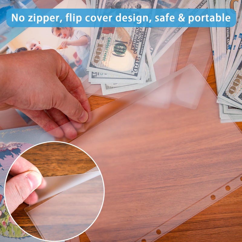 Antner 12PCS A5 Binder Pockets No Zipper 6-Hole Cash Stuffing Envelopes Planner Inserts for A5 Binder, Clear PVC Zipless Loose Leaf Bags Binder Pouch Money Saving Budget Envelopes for Cash Budgeting - Image 3