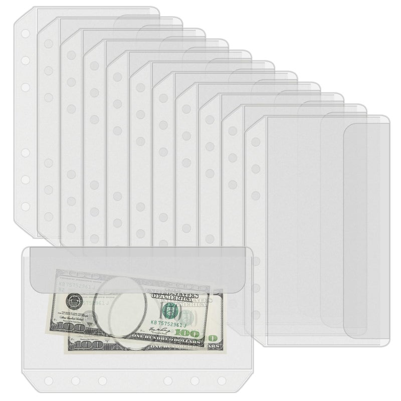 Antner 12PCS A5 Binder Pockets No Zipper 6-Hole Cash Stuffing Envelopes Planner Inserts for A5 Binder, Clear PVC Zipless Loose Leaf Bags Binder Pouch Money Saving Budget Envelopes for Cash Budgeting - Image 1