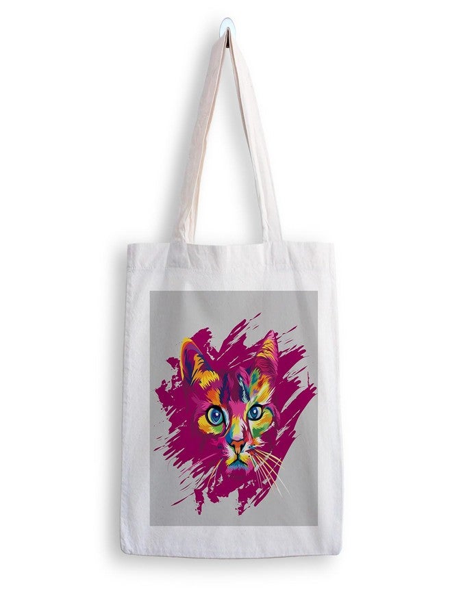 ARTBUG Tote Bag for Women with zip, Aesthetic Canvas tote bag for college girls, office, stylish and reusable - Cat Painting - D No - 148 - Image 1