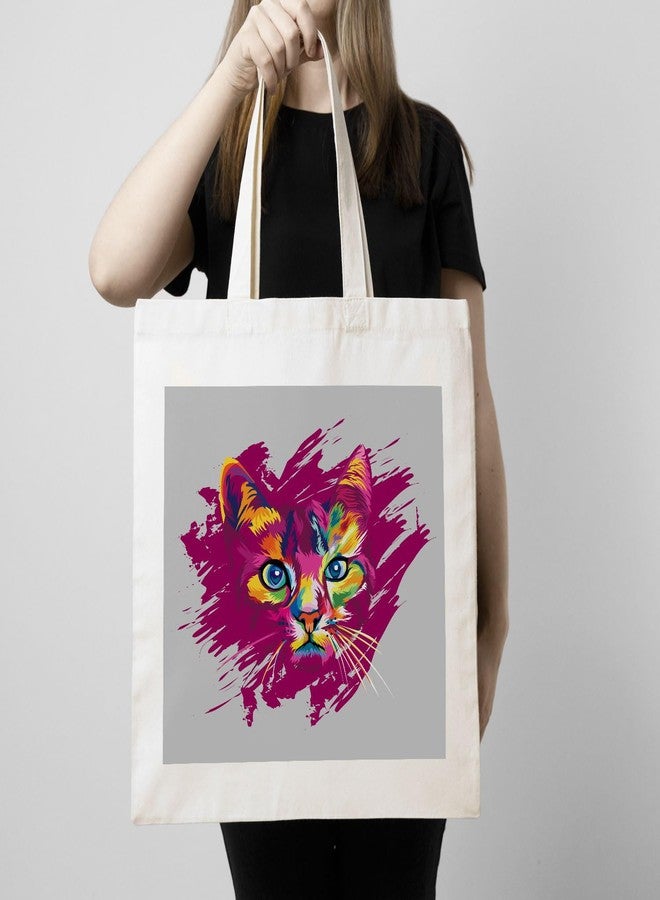 ARTBUG Tote Bag for Women with zip, Aesthetic Canvas tote bag for college girls, office, stylish and reusable - Cat Painting - D No - 148 - Image 3