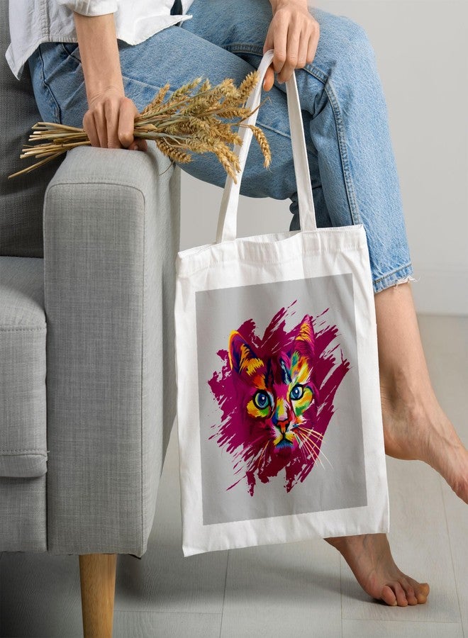 ARTBUG Tote Bag for Women with zip, Aesthetic Canvas tote bag for college girls, office, stylish and reusable - Cat Painting - D No - 148 - Image 2
