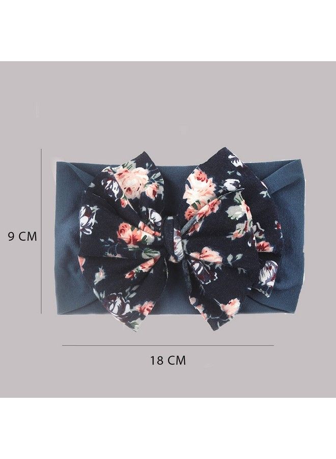 Syga Baby Girls Nylon Headbands Hairbands Hair Accessories Soft Printed Flower Bow Headband For Newborns Infants Toddlers And Kids 0 3 Years (Navy Blue) - Image 4