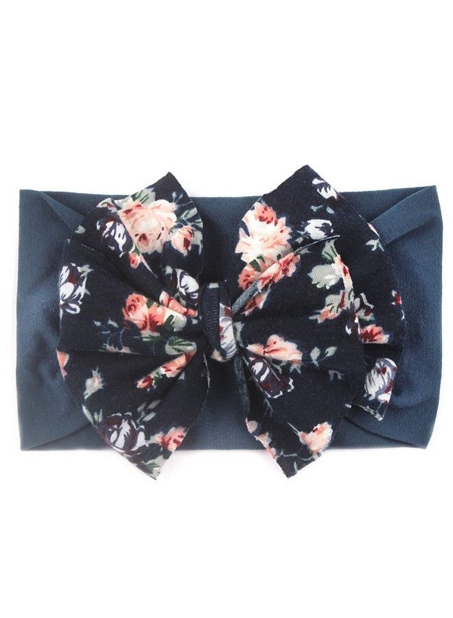 Syga Baby Girls Nylon Headbands Hairbands Hair Accessories Soft Printed Flower Bow Headband For Newborns Infants Toddlers And Kids 0 3 Years (Navy Blue) - Image 2