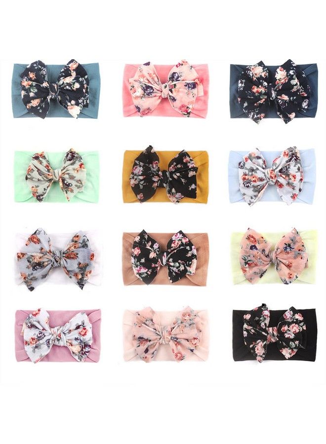 Syga Baby Girls Nylon Headbands Hairbands Hair Accessories Soft Printed Flower Bow Headband For Newborns Infants Toddlers And Kids 0 3 Years (Navy Blue) - Image 5