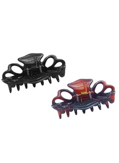 Parcelona Parcelona French Double Loop 2 1/4 Inches Tortoise Shell-Brown and Black Claw Jaw Hair Clip (2 Pieces) 