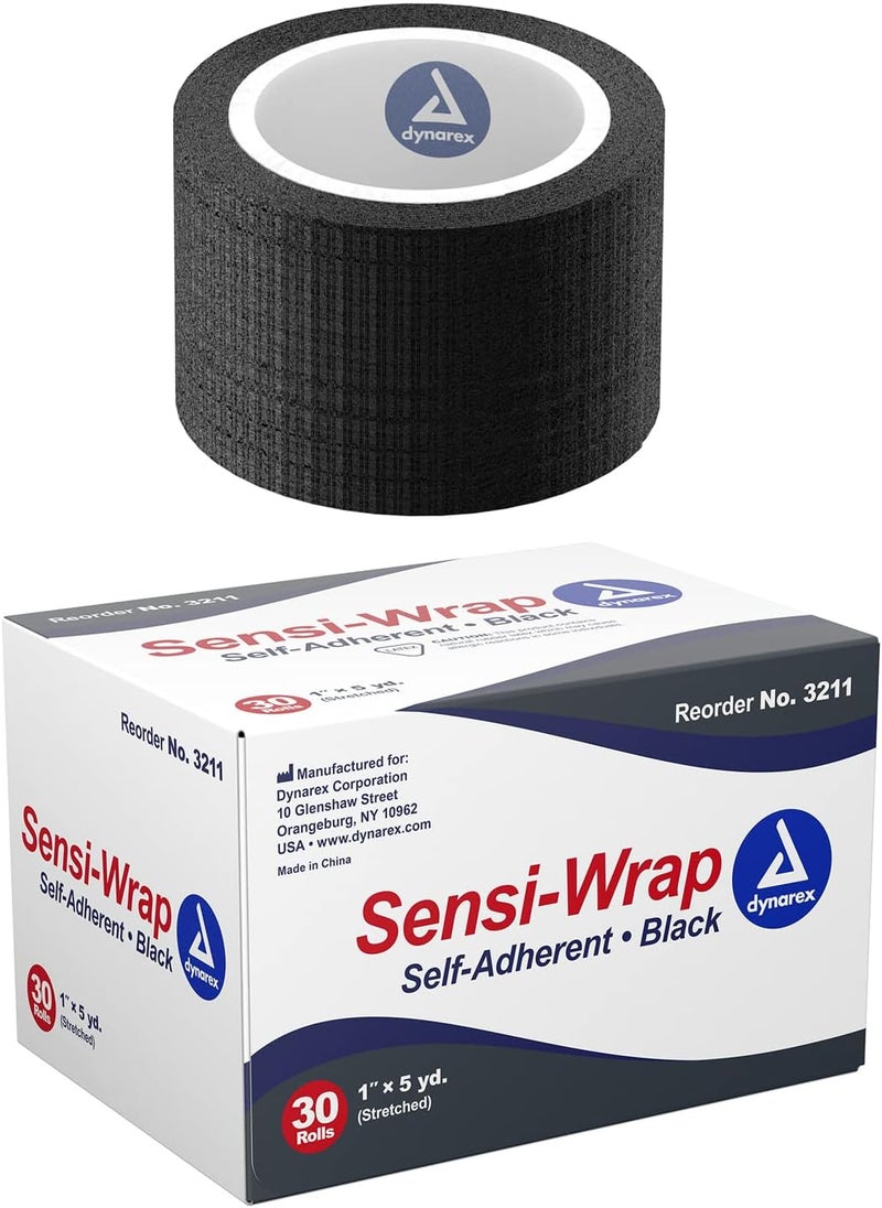 Dynarex Dynarex 3211 Sensi-Wrap Self Adherent Bandage Roll, Black, 1" x 5 Yard, Pack of 30 