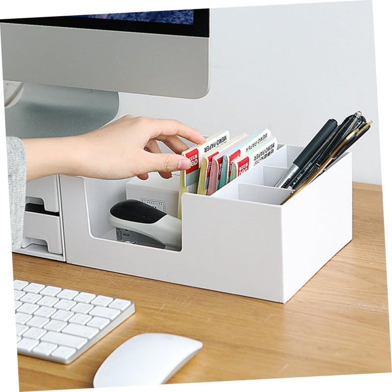 Monitor Stand with Storage Shelf White Plastic Desk Organizer Office Accessory - Image 3