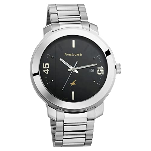 Fastrack Bare Basics Quartz Analog with Date Black Dial Silver Stainless Steel Strap Watch for Guys - NT3246SM02 - Image 1