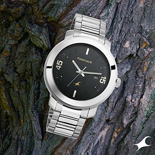 Fastrack Bare Basics Quartz Analog with Date Black Dial Silver Stainless Steel Strap Watch for Guys - NT3246SM02 - Image 2