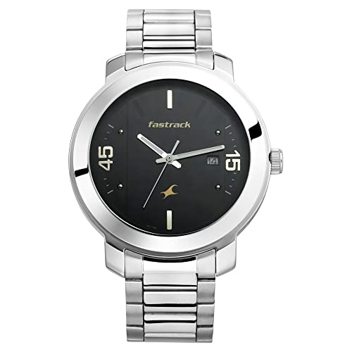 Fastrack Bare Basics Quartz Analog with Date Black Dial Silver Stainless Steel Strap Watch for Guys - NT3246SM02 - Image 3