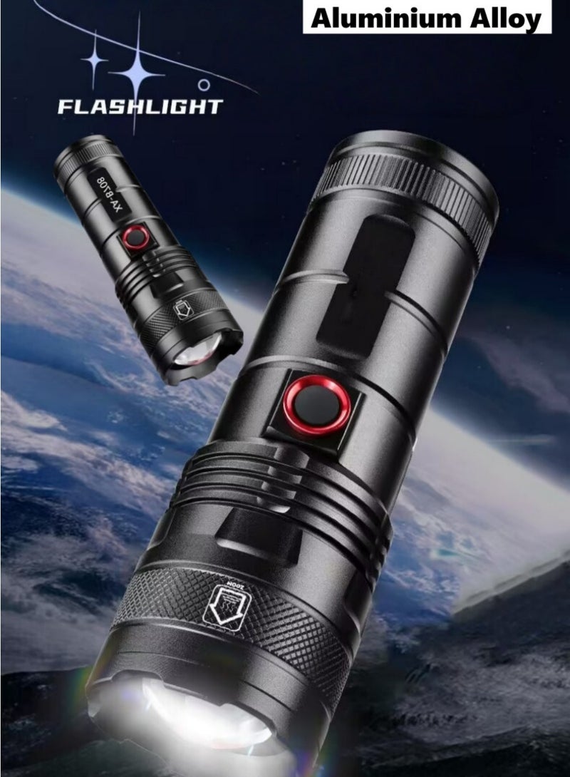 LED Rechargeable Flashlight with 5 Zoom Modes, Battery Percentage Display, Aluminum Alloy Material, Waterproof and Drop-resistant, Suitable for Home & Outdoor Use, Emergency Power Bank - Image 1