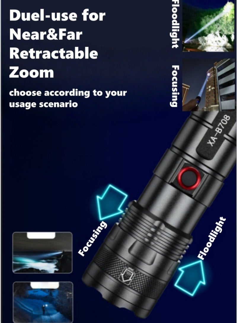 LED Rechargeable Flashlight with 5 Zoom Modes, Battery Percentage Display, Aluminum Alloy Material, Waterproof and Drop-resistant, Suitable for Home & Outdoor Use, Emergency Power Bank - Image 5
