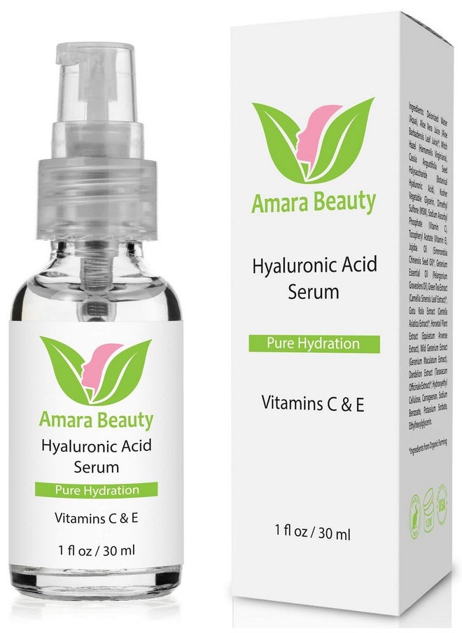 Amara Beauty Hyaluronic Acid Serum for Skin with Vitamin C & E, 1 fl. oz.  - Image 1