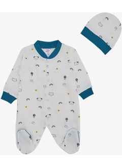 Breeze Baby Boy Booties Jumpsuit Sky Themed Animal Patterned 0-6 Months, Ecru  - Image 1