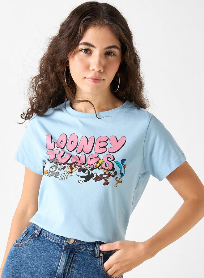 اس بي كاركترز تيشيرت بياقة ضيقة وأكمام قصيرة وطبعات لوني تيونز - Image 1