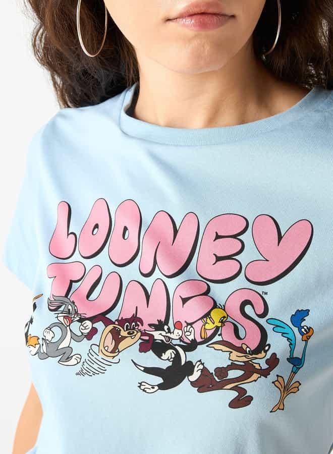 اس بي كاركترز تيشيرت بياقة ضيقة وأكمام قصيرة وطبعات لوني تيونز - Image 4