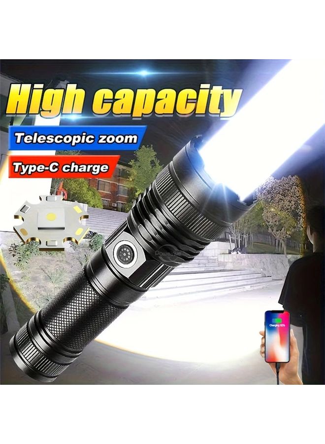 قطعة واحدة من مصباح يدوي LED بقدرة 30 وات مع شحن من نوع USB-C، بطارية مدمجة، فائق السطوع، للاستخدام في الهواء الطلق والطوارئ والتخييم والاستكشاف وصيد الأسماك ليلاً والعمل. - Image 1