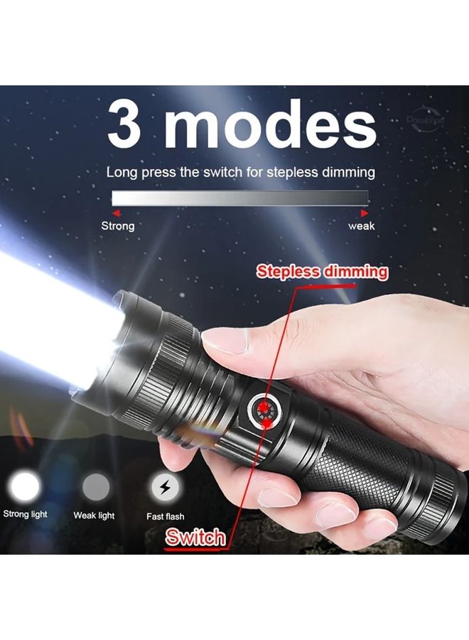 قطعة واحدة من مصباح يدوي LED بقدرة 30 وات مع شحن من نوع USB-C، بطارية مدمجة، فائق السطوع، للاستخدام في الهواء الطلق والطوارئ والتخييم والاستكشاف وصيد الأسماك ليلاً والعمل. - Image 2