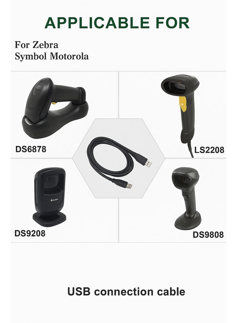 كابل USB ملفوف من ماسح الباركود إلى RJ45 بطول 1.5 متر لماسح الباركود Honeywell Metrologi المتوافق مع Motorola Symbol Zebra SL2208 - Image 2