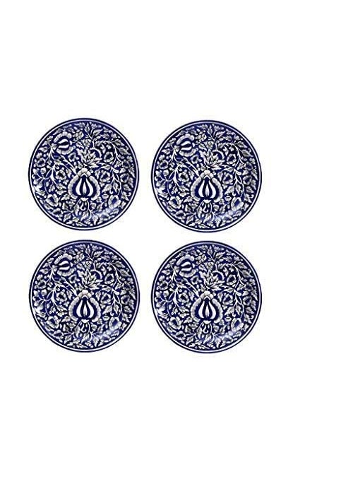Caffeine Caffeine Ceramic Handmade Blue Mughal Combo Dinner Set (Set of 8) Microwave & Dishwasher Safe  - Image 1