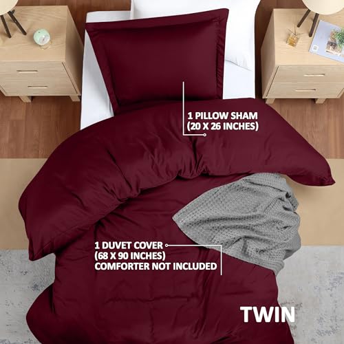 Utopia Bedding Duvet Cover Twin Size - 2 Piece with Zipper Closure - 1 Comforter Cover 68X90 Inches & 1 Pillow Sham 20X26 Inches (Burgundy) Comforter Not Included - Image 2