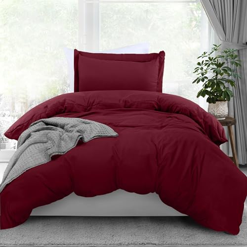 Utopia Bedding Duvet Cover Twin Size - 2 Piece with Zipper Closure - 1 Comforter Cover 68X90 Inches & 1 Pillow Sham 20X26 Inches (Burgundy) Comforter Not Included - Image 1