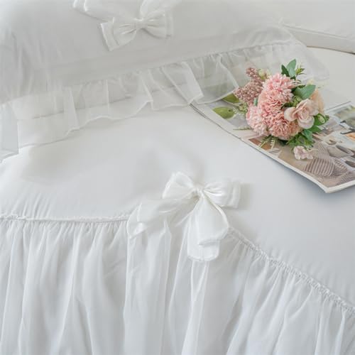IHOUSTRIY Duvet Cover Twin Size, Ruffle Beddding Set with Bowtie, 2 Pieces Comforter Cover Set with Zipper Closure, Girl Princess Bedding with Pillowcase - White, Twin - Image 3