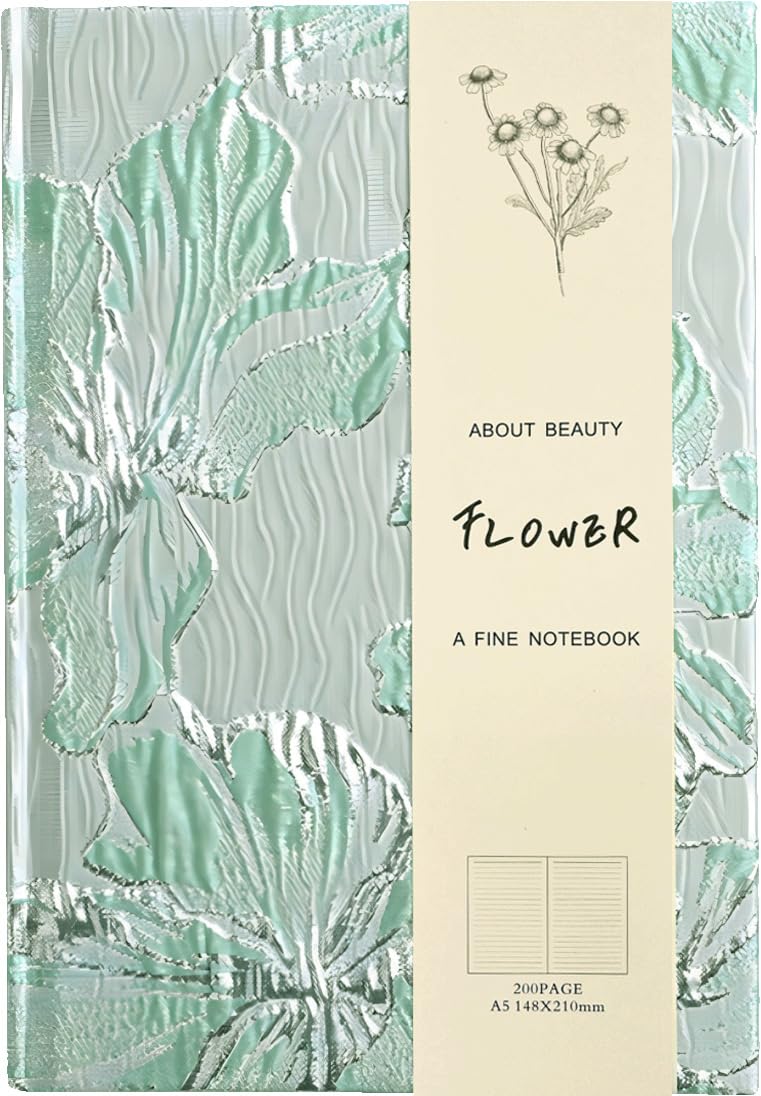 ipoul Flower Notebook, Hardcover, Lay Flat, A5, 6x8, Wide Ruled Pages, Writing Journal for Women, Pretty Notebook, Recipe Journal, Garden Journal, Gratitude Journal, Lily Gifts, Green - Image 1