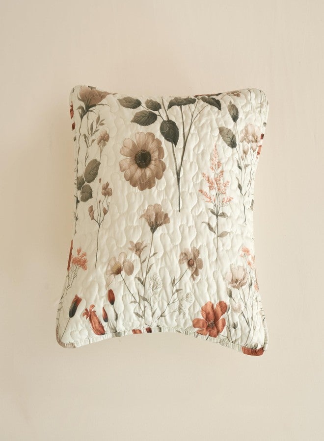 DaDa Bedding Enchanted Meadow Throw Pillow Covers - Set of 2, Zippered Floral Design in Beige, Rose, and Soft Green, Premium Soft Microfiber, Decorative Throw Pillow Shams 18x18 Inches (18" x 18" Set of 2) - Image 1