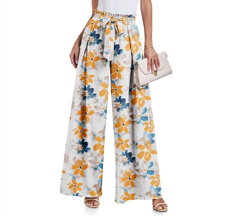 Lepunuo Womens High Waist Wide Leg Pants Elastic Waist Flowy Palazzo Lounge Pants Loose Trousers with Pockets - Image 1
