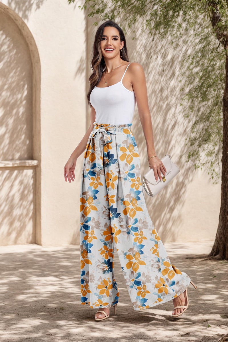 Lepunuo Womens High Waist Wide Leg Pants Elastic Waist Flowy Palazzo Lounge Pants Loose Trousers with Pockets - Image 2