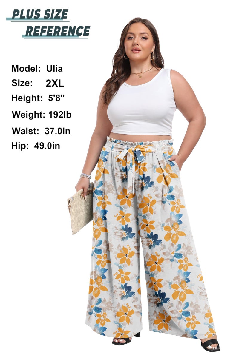 Lepunuo Womens High Waist Wide Leg Pants Elastic Waist Flowy Palazzo Lounge Pants Loose Trousers with Pockets - Image 4