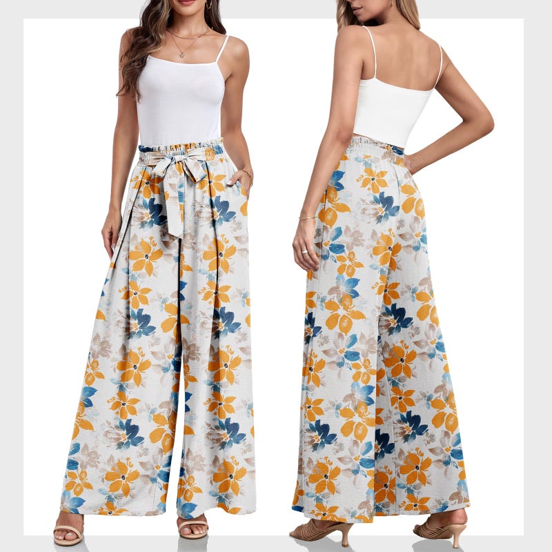 Lepunuo Womens High Waist Wide Leg Pants Elastic Waist Flowy Palazzo Lounge Pants Loose Trousers with Pockets - Image 5