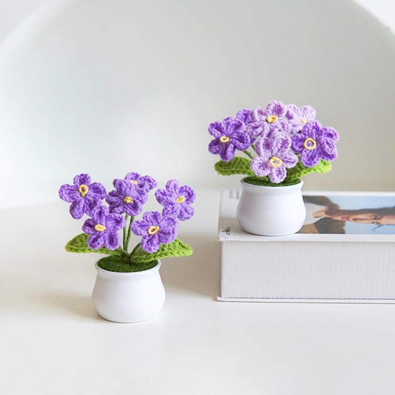 MofivKce Crochet Forget-Me-Not Potted Plants Handmade Artificial Flowers for Home Decor, Wedding, Birthday Gift for Friends and Family (Gradient Purple) - Image 2
