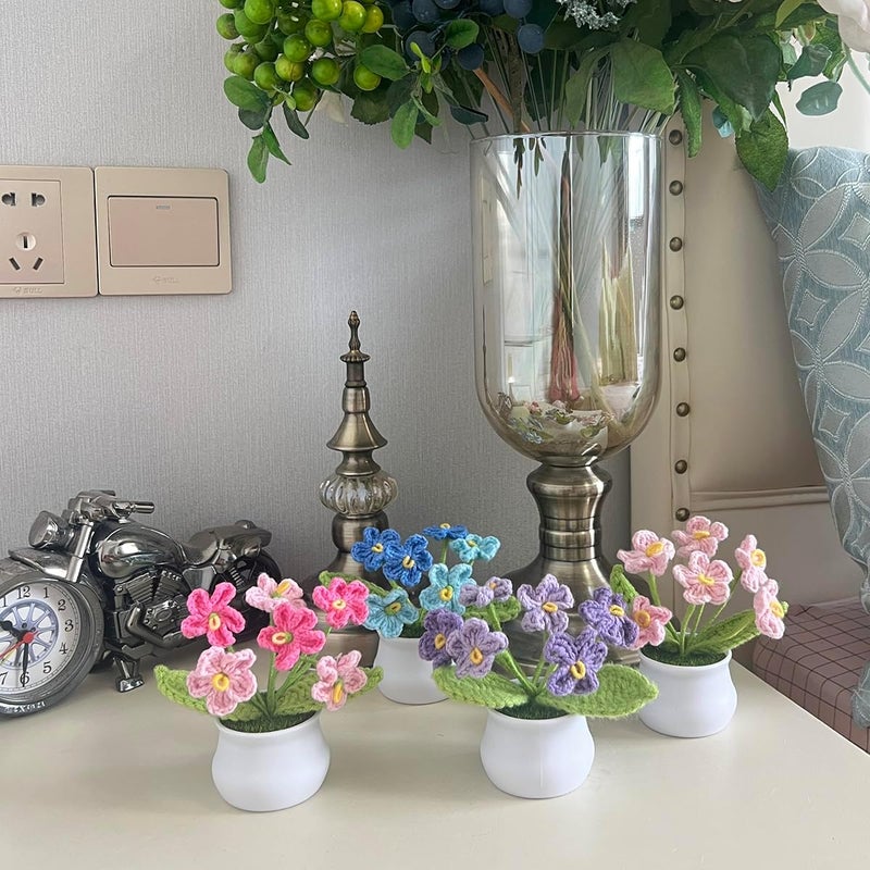 MofivKce Crochet Forget-Me-Not Potted Plants Handmade Artificial Flowers for Home Decor, Wedding, Birthday Gift for Friends and Family (Gradient Purple) - Image 5