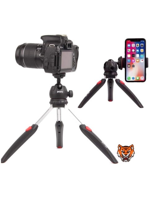 "Tabletop Mini Portable Foldable Tripod Stand for Mobile Phones & DSLR Cameras – Includes Universal Phone Holder"