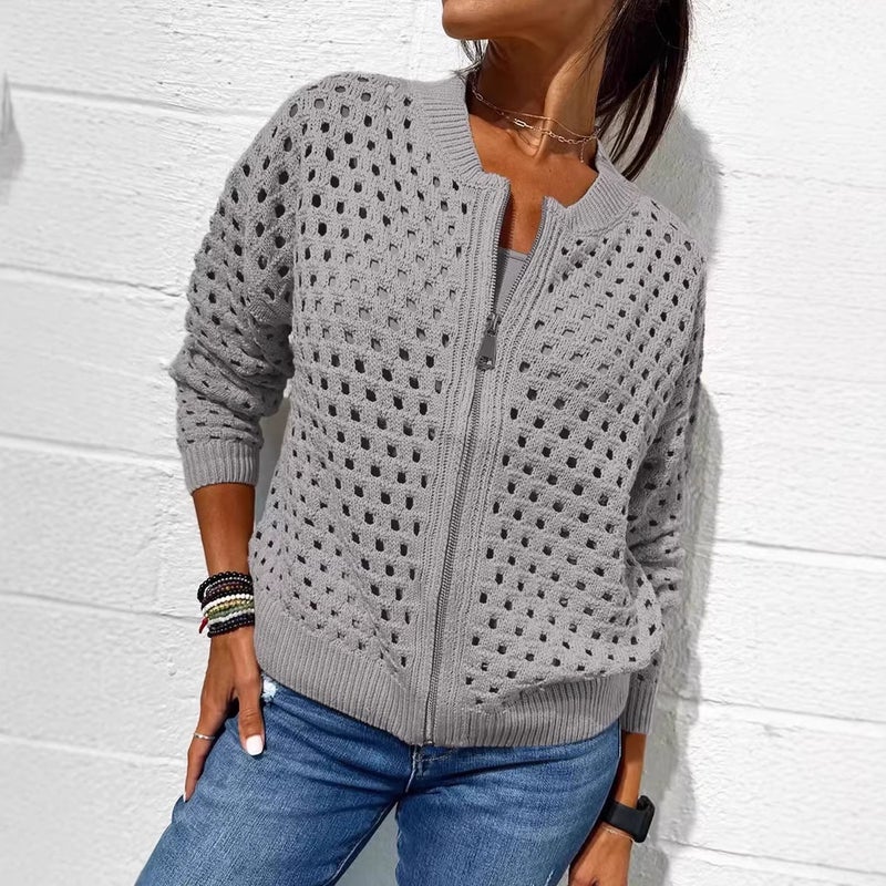 Women's Casual Knitted Zip Cardigan - Image 2