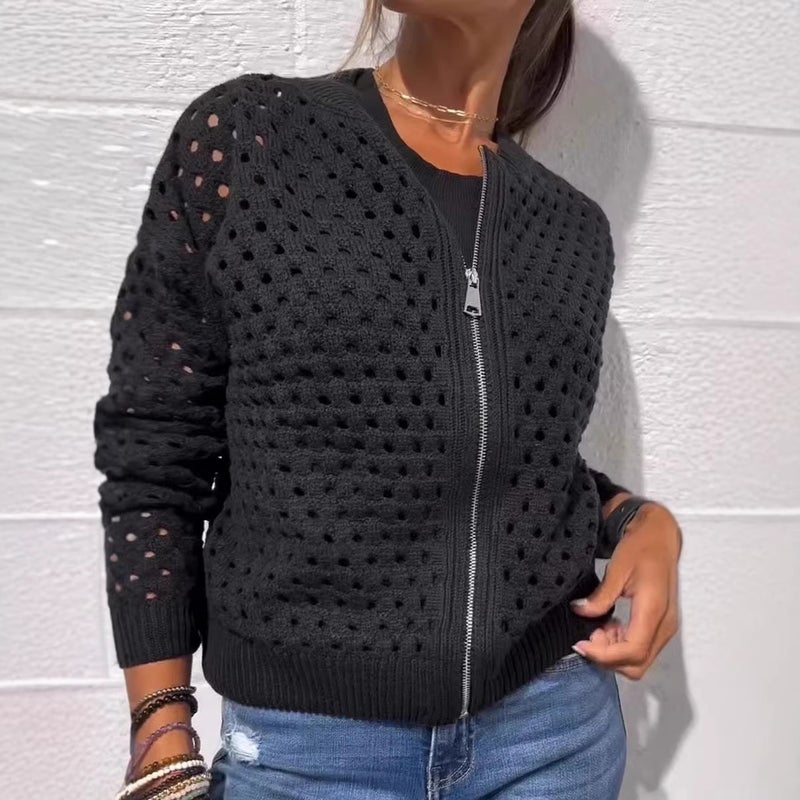 Women's Casual Knitted Zip Cardigan - Image 1