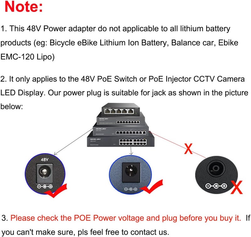 COOLM 48V 2A Power Supply Adapter - COOLM AC 100-240V DC 48V2A Output 96W Power Adapter Interface 5.5 x 2.5mm Plug for PoE Switch/PoE Injector - Image 2
